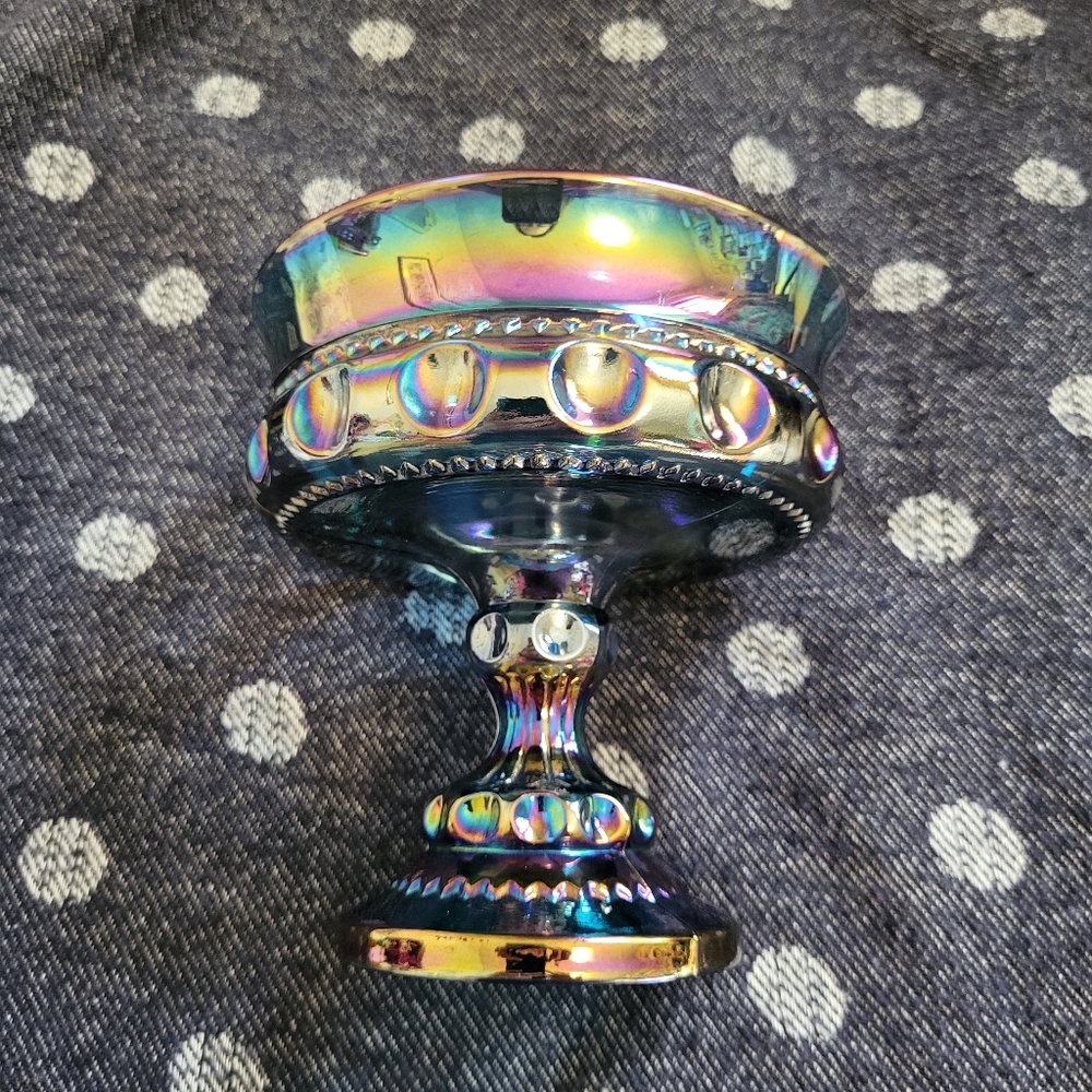 VTG Indiana Carnival Glass King's Crown Thumbprint Pedestal Dish